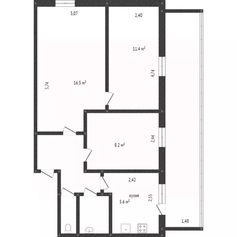 3-к кв. Белгородская область, Белгород ул. 5 Августа, 32 (58.1 м) - Фото 1