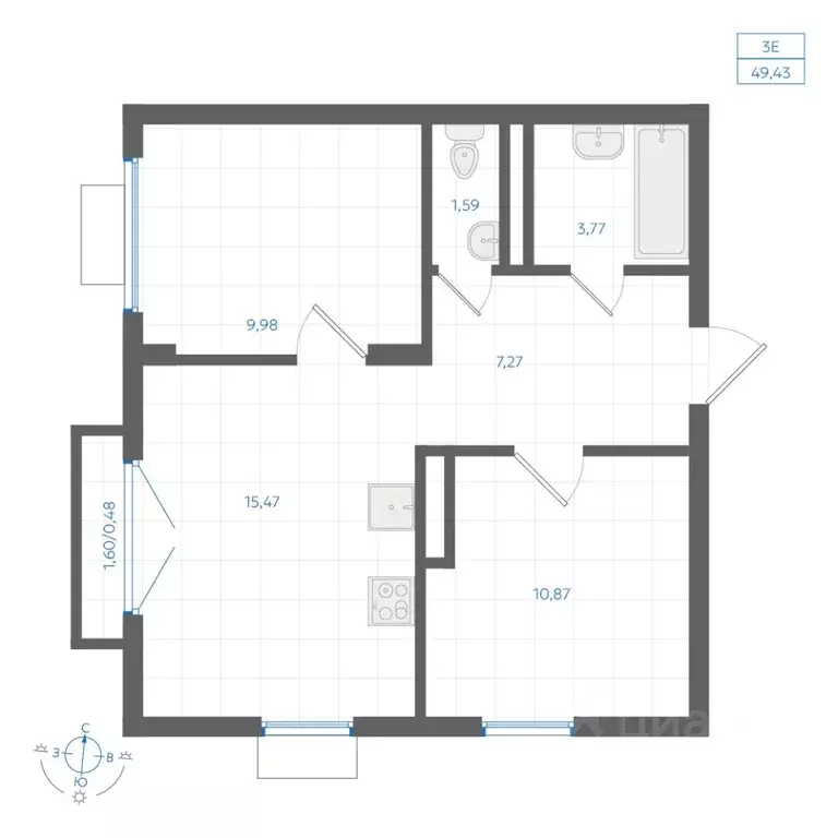2-к кв. Свердловская область, Екатеринбург Академический мкр, 45-й ... - Фото 1