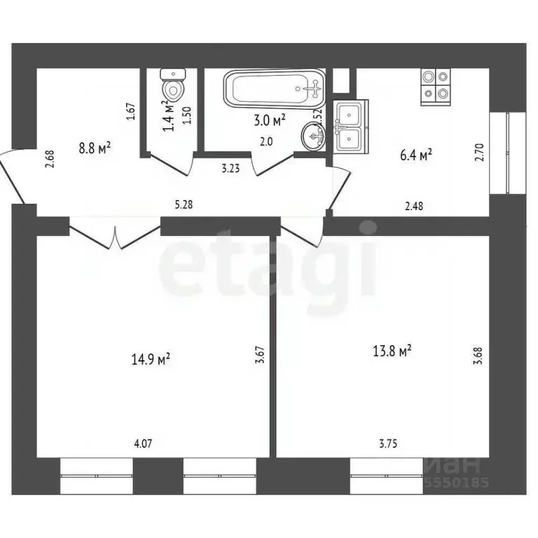 2-к кв. Самарская область, Самара Загорская ул., 8 (48.3 м) - Фото 2