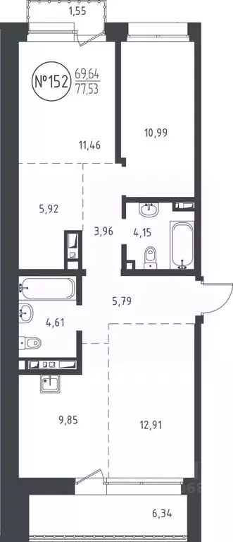 3-к кв. Иркутская область, Иркутск ул. Эдуарда Дьяконова, 11 (77.53 м) - Фото 0