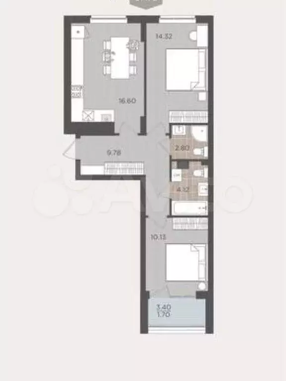 2-к. квартира, 59,5 м, 1/9 эт. - Фото 1