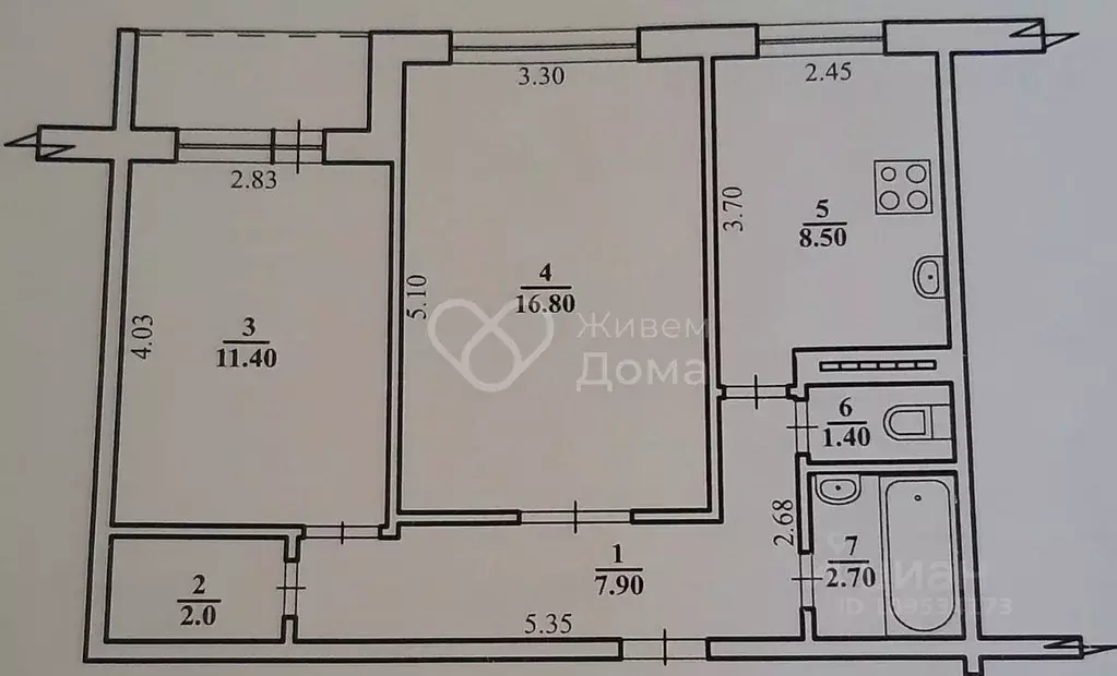 2-к кв. Волгоградская область, Волгоград ул. Одоевского, 68А (50.7 м) - Фото 2