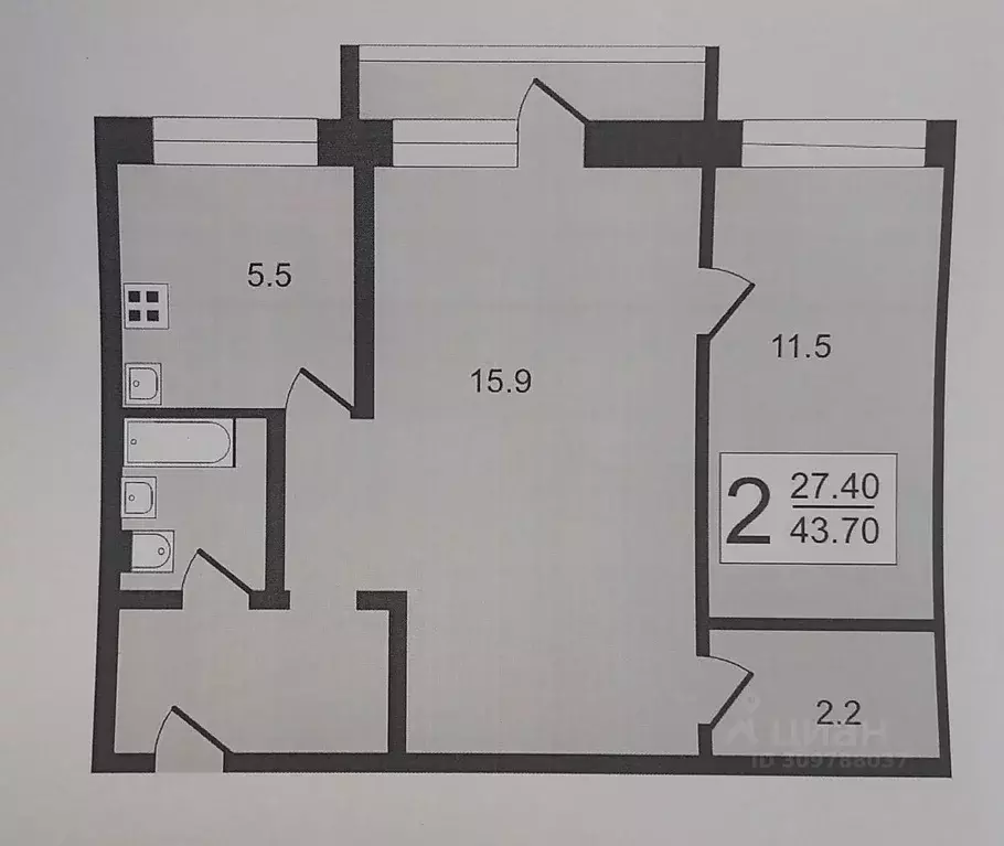 2-к кв. Москва ул. 2-я Ватутинская, 7к2 (44.0 м) - Фото 1