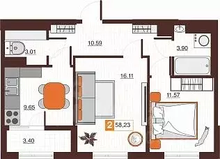 2-к кв. Оренбургская область, Оренбург Северный жилрайон, Фамильные ... - Фото 1