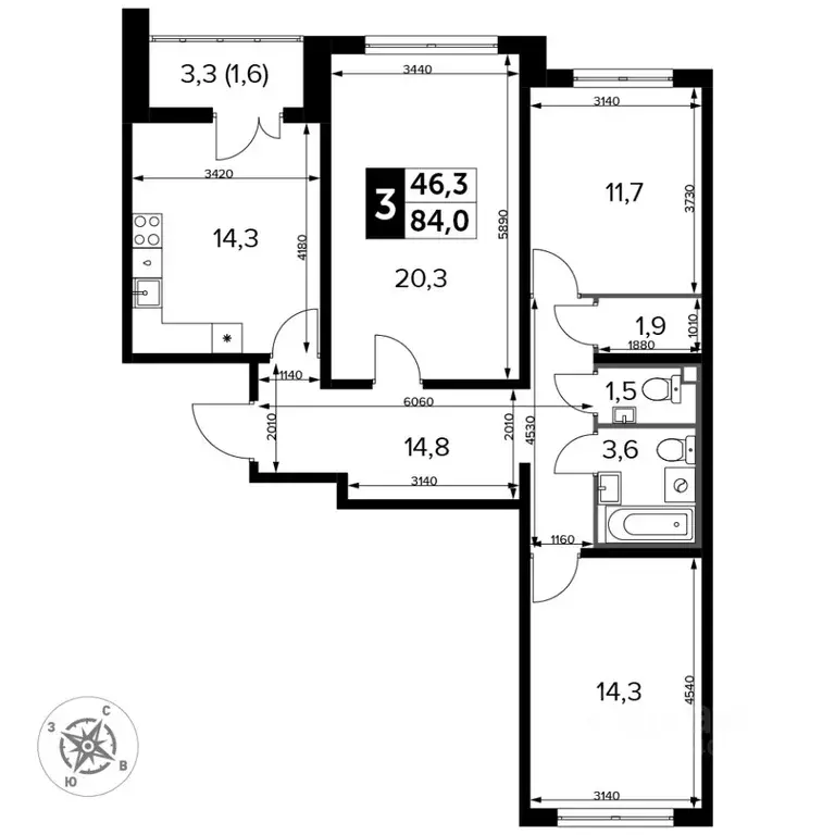 3-к кв. Московская область, Ленинский городской округ, пос. Битца ... - Фото 1