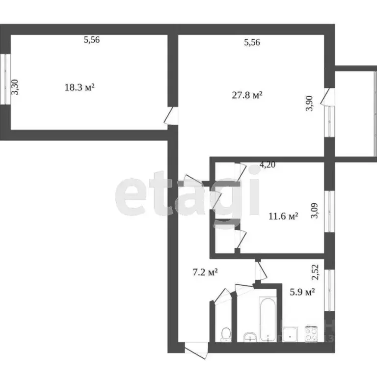 3-к кв. Вологодская область, Череповец ул. Краснодонцев, 42А (70.2 м) - Фото 2
