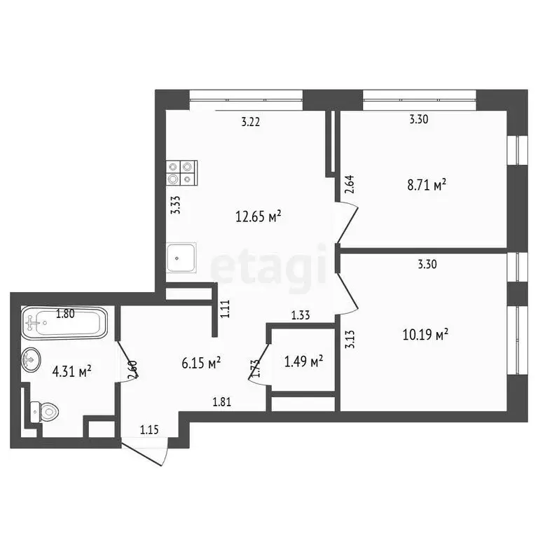 2-комнатная квартира: Тюмень, Алматинская улица, 6 (43.5 м) - Фото 1