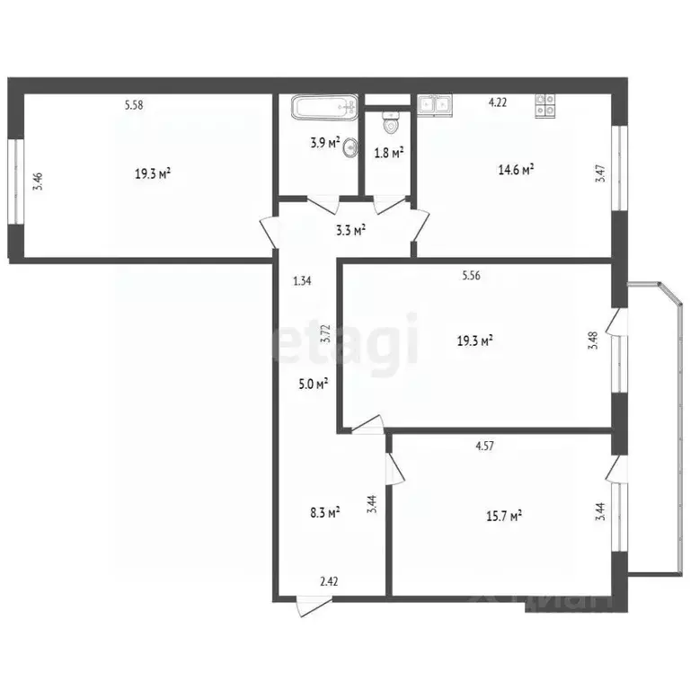 3-к кв. Тюменская область, Тюмень ул. Пермякова, 71к3 (91.2 м) - Фото 1