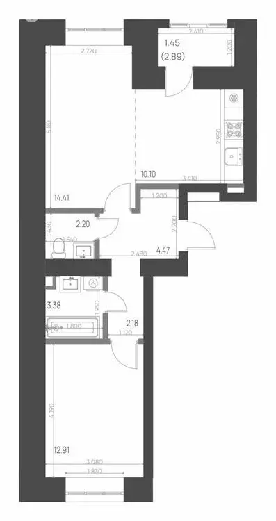 2-комнатная квартира: Нижнекамск, 15-й микрорайон, ЖК Калина (51.1 м) - Фото 0