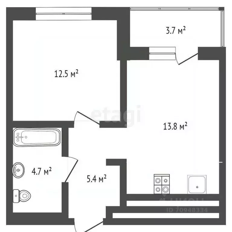 1-к кв. Тюменская область, Тюмень ул. Бастрыгина (36.4 м) - Фото 1