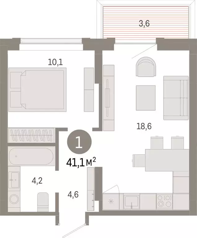 1-комнатная квартира: Омск, Кировский округ (41.07 м) - Фото 1