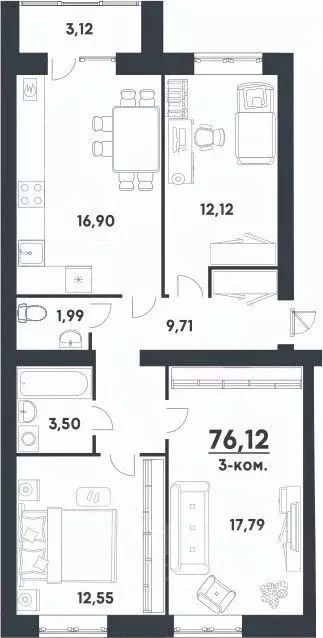1-к кв. Волгоградская область, Волгоград Долина-2 жилрайон,  (76.12 м) - Фото 0