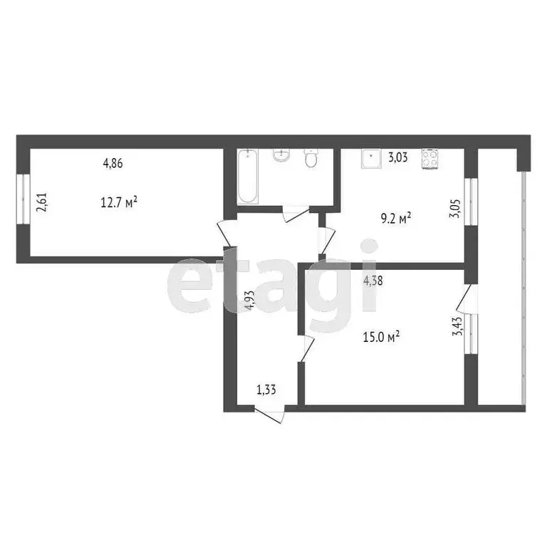 2-комнатная квартира: Омск, Харьковская улица, 25 (52.2 м) - Фото 1