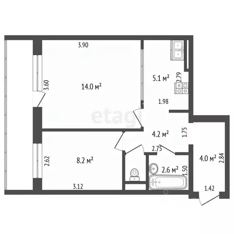 2-к кв. Кемеровская область, Кемерово просп. Шахтеров, 60 (39.1 м) - Фото 2
