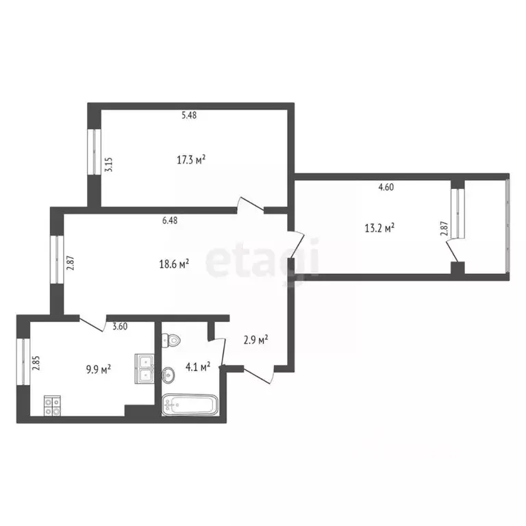 3-к кв. Ямало-Ненецкий АО, Новый Уренгой Мирный мкр, 3/4 (68.0 м) - Фото 2