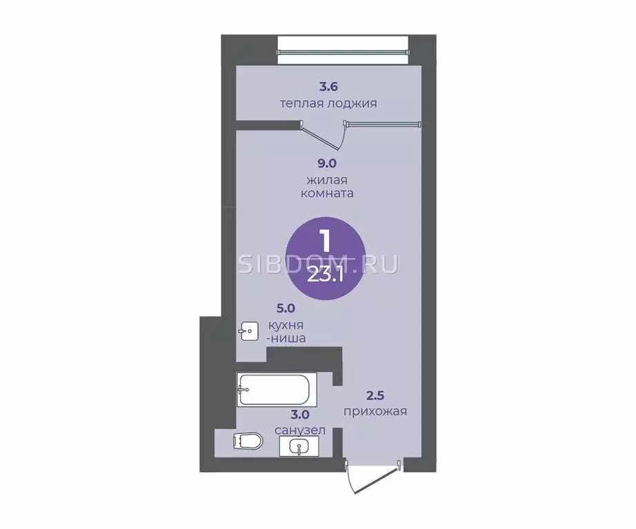 1-комнатная квартира: Красноярск, улица Кутузова, 1 (23.1 м) - Фото 0