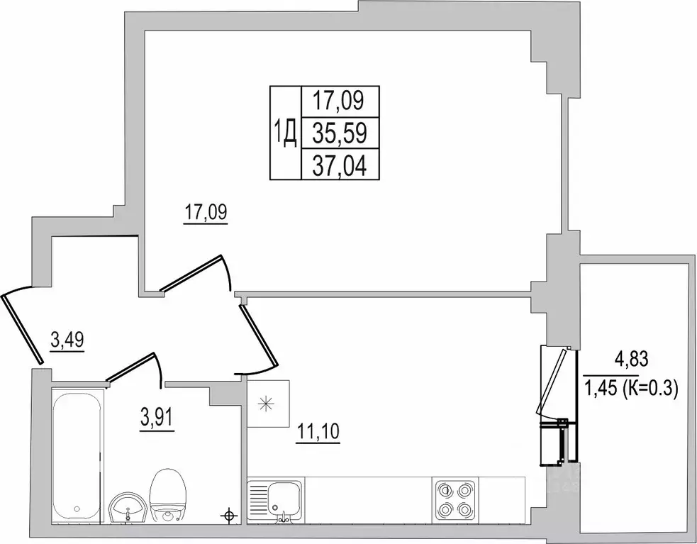 1-к кв. Псковская область, Псков ул. Юности, 32 (37.04 м) - Фото 1