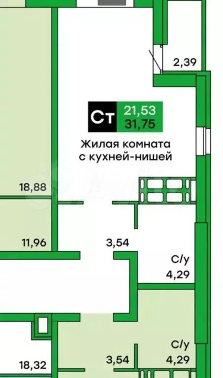 Квартира-студия, 31,7м, 21/27эт. - Фото 1