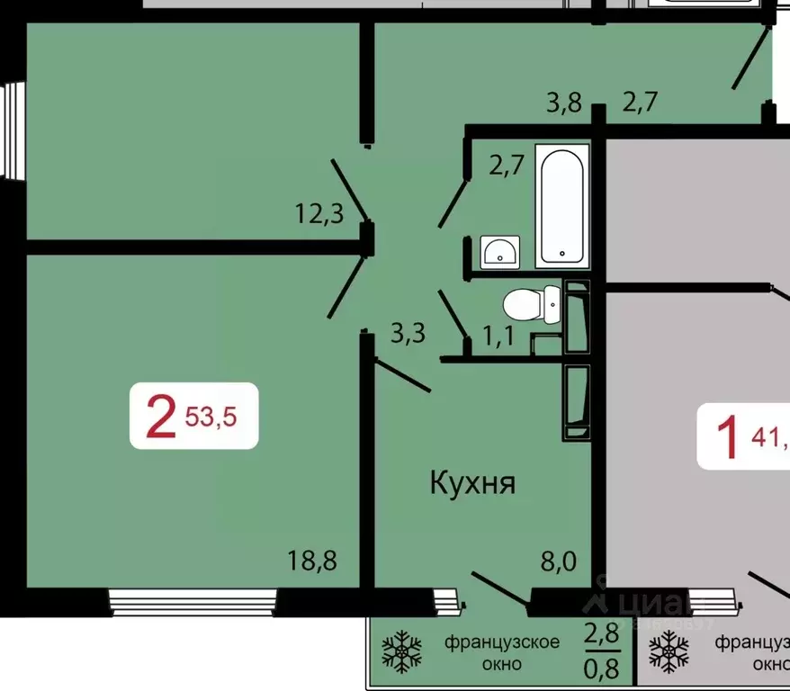 2-к кв. Красноярский край, Красноярск ул. Калинина (53.5 м) - Фото 1