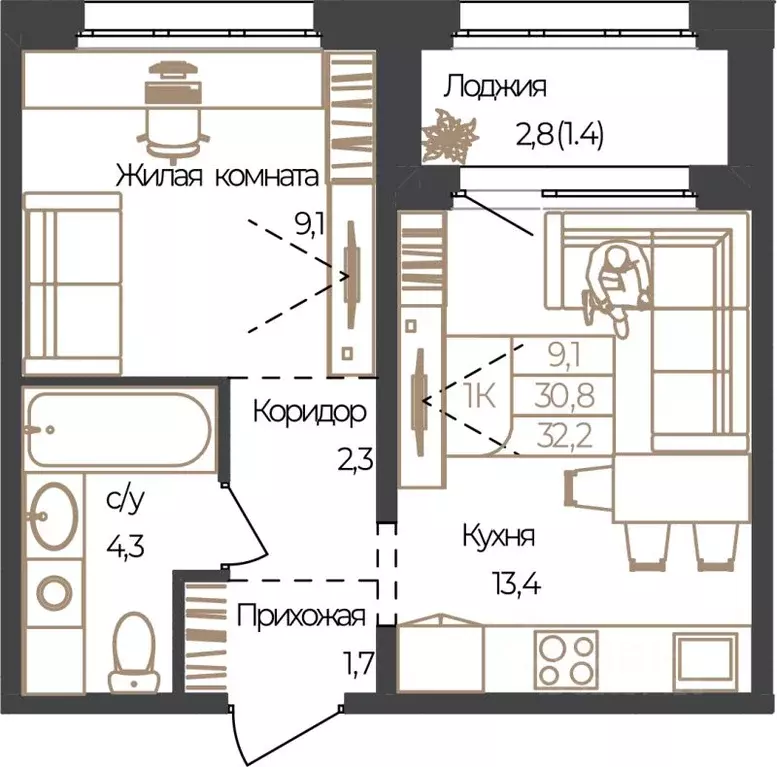 1-к кв. Алтай, Майминский район, с. Майма, Алгаир-2 кв-л  (32.2 м) - Фото 1