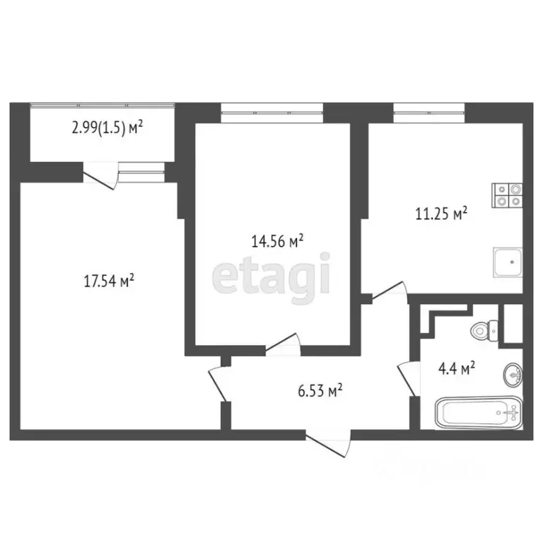 2-к кв. Краснодарский край, Новороссийск Мысхакское ш., 59Б (54.5 м) - Фото 1