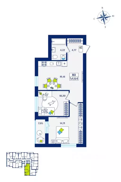 2-к кв. Калининградская область, Зеленоградск  (54.64 м) - Фото 0