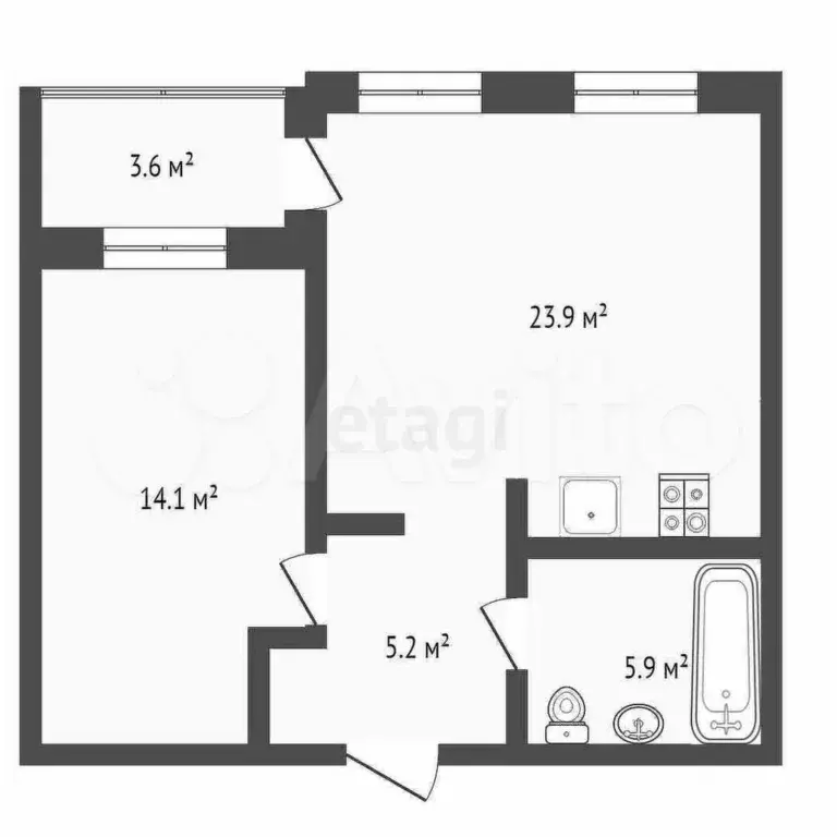 1-к. квартира, 48 м, 4/6 эт. - Фото 1