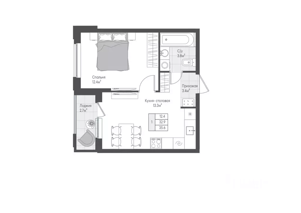 1-к кв. Тверская область, Тверь Лесная Мелодия-3 жилой комплекс (34.25 ... - Фото 1