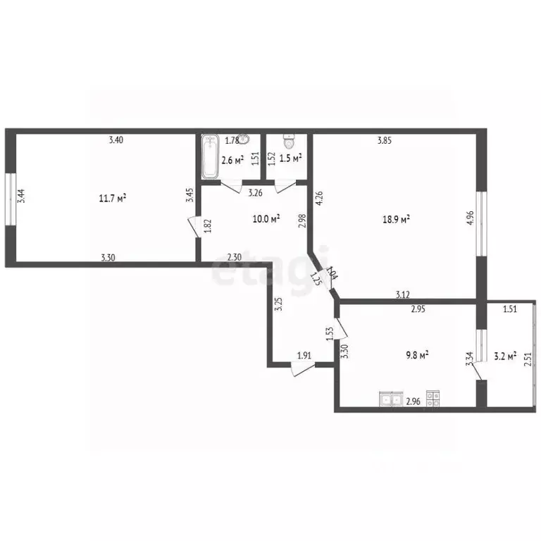 2-к кв. Башкортостан, Стерлитамак ул. Артема, 118 (55.4 м) - Фото 2