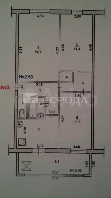 3-к. квартира, 58 м, 3/6 эт. - Фото 0