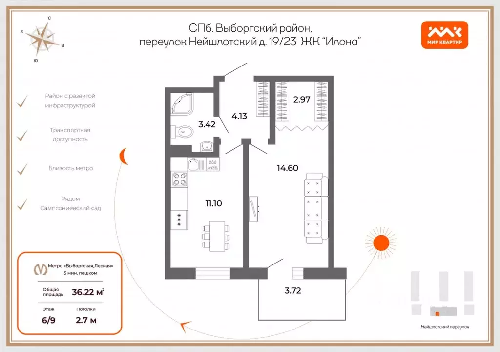 1-к кв. Санкт-Петербург Нейшлотский пер., 19/23 (39.94 м) - Фото 1