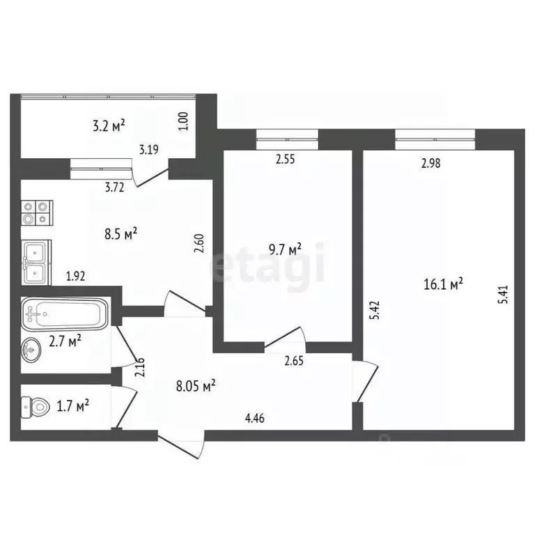 2-к кв. Башкортостан, Стерлитамакский район, Отрадовский сельсовет, с. ... - Фото 2