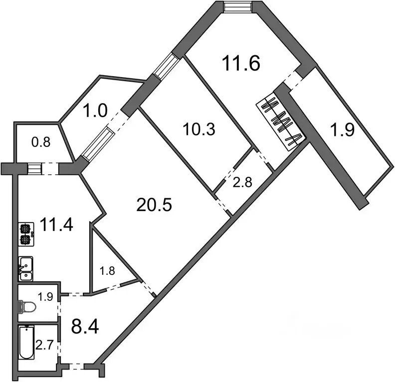 3-к кв. Омская область, Омск ул. 3-я Енисейская, 32/3 (72.8 м) - Фото 1