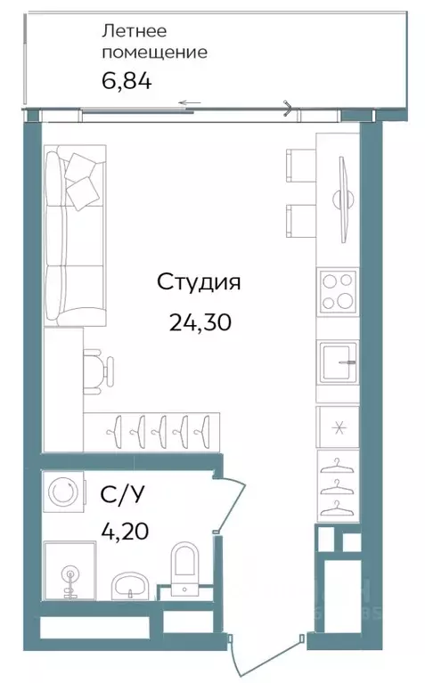 Студия Крым, Саки ул. Морская (35.34 м) - Фото 0
