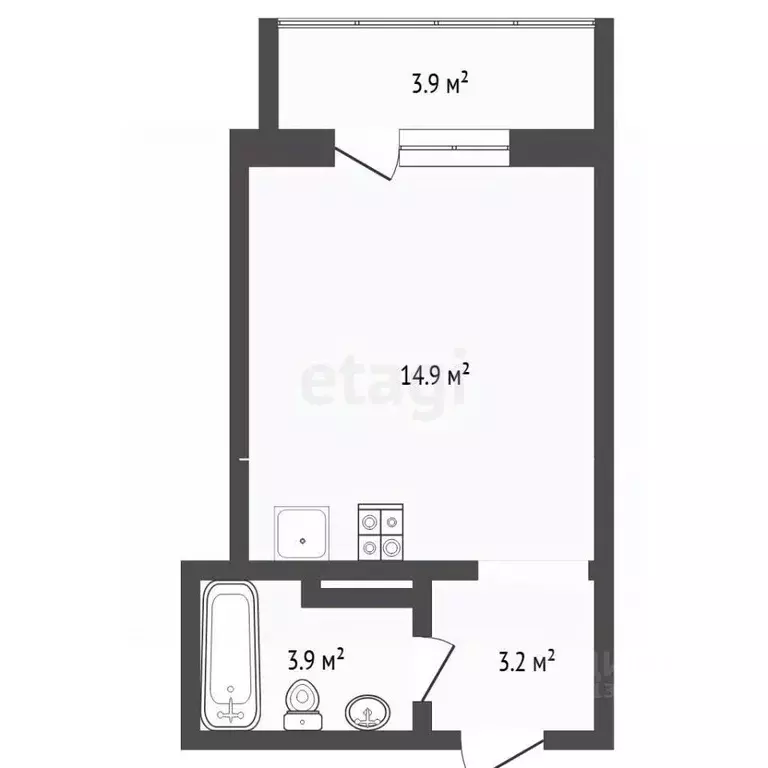 Студия Тюменская область, Тюмень ул. Братьев Бондаревых, 5 (25.1 м) - Фото 1