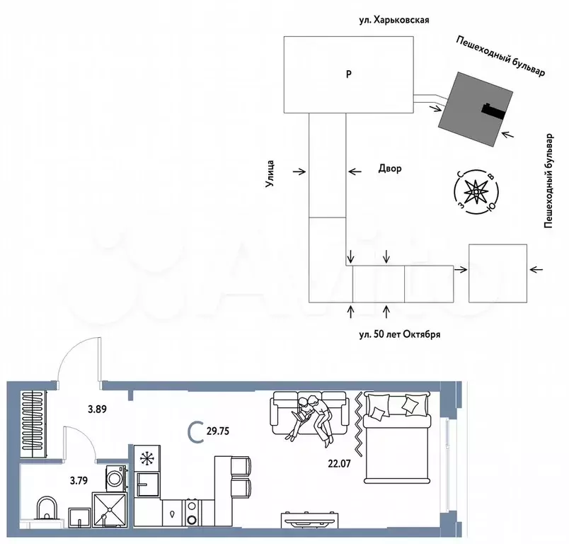 Квартира-студия, 29,8 м, 4/25 эт. - Фото 0