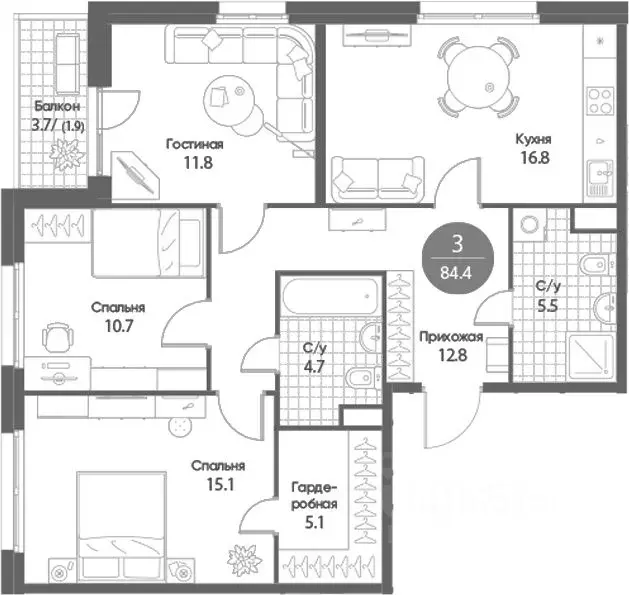 3-к кв. Новосибирская область, Кольцово рп Счастье в Кольцово жилой ... - Фото 2