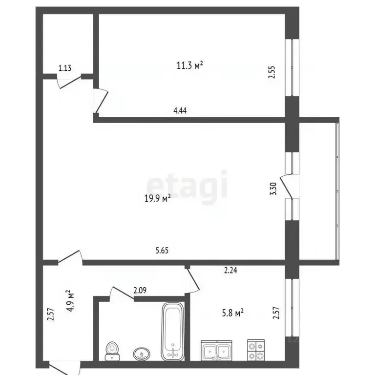 2-к кв. Московская область, Люберцы 116-й кв-л, к18 (48.0 м) - Фото 2