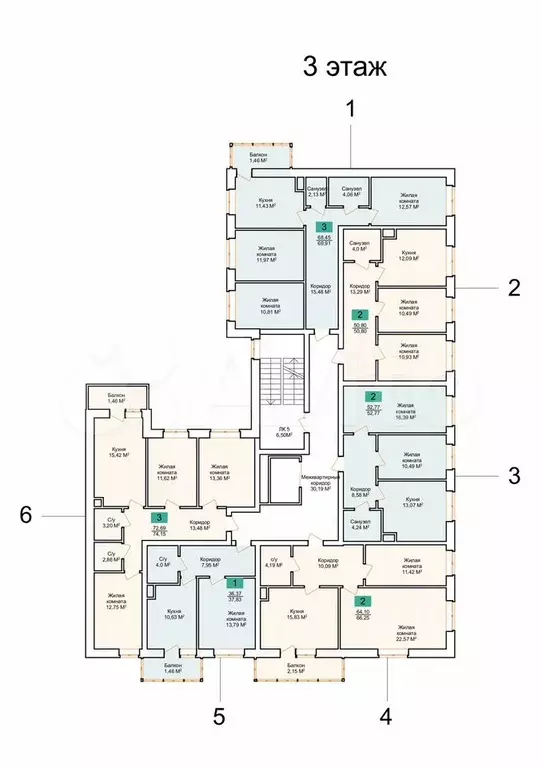 2-к. квартира, 52,8 м, 3/9 эт. - Фото 1