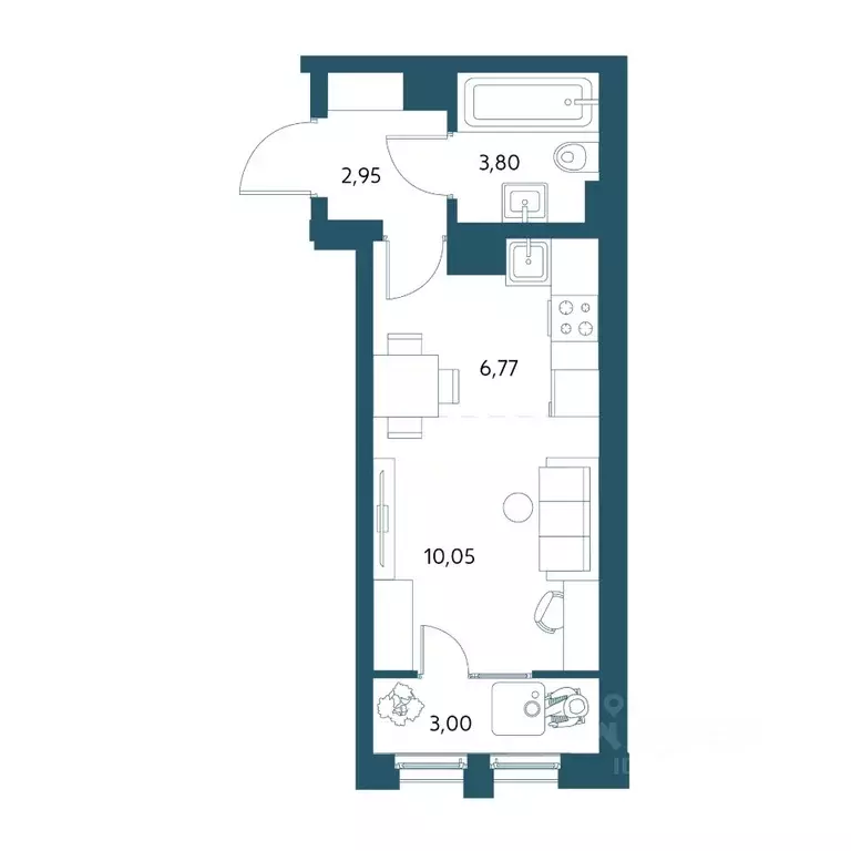 Студия Хабаровский край, Хабаровск Адмирал жилой комплекс (26.57 м) - Фото 0