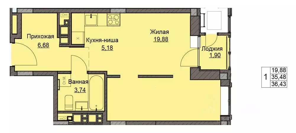 1-к кв. Удмуртия, Ижевск ул. Чехова, 46 (36.43 м) - Фото 0