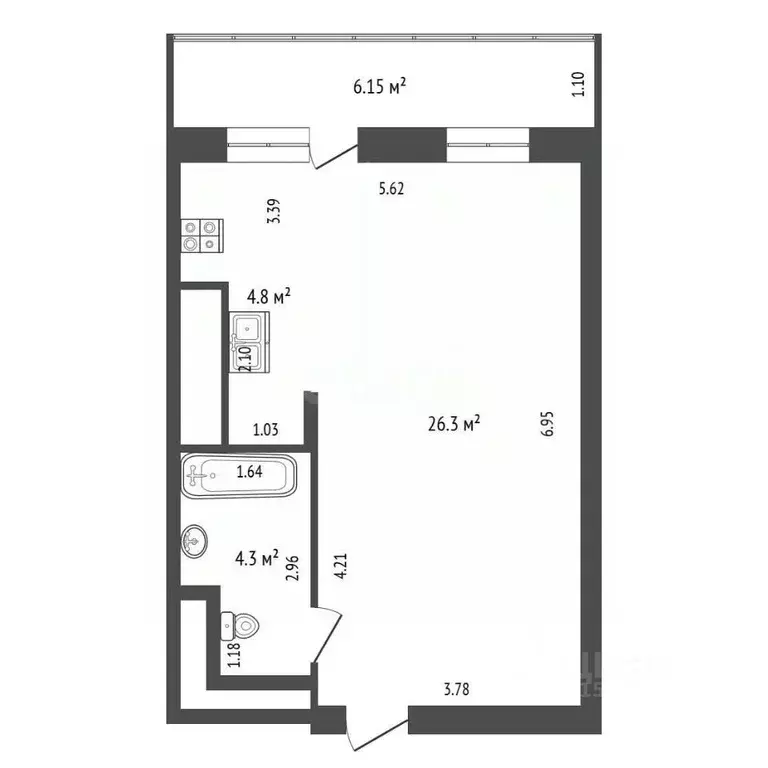 1-к кв. Самарская область, Самара просека 5-я, 104 (42.2 м) - Фото 2