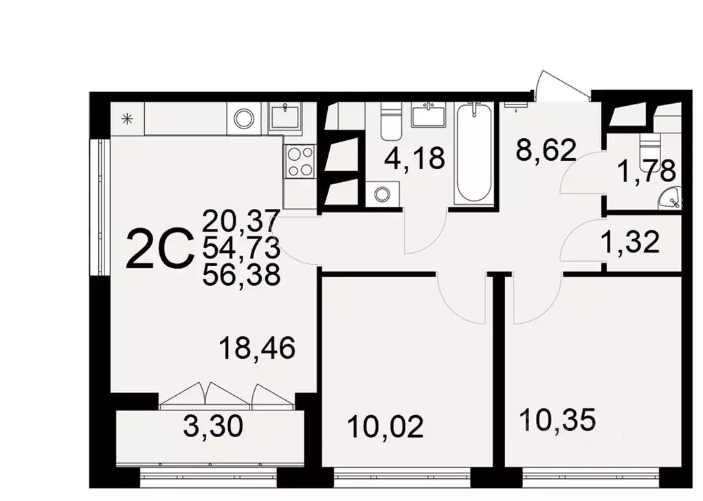 2-к кв. Тульская область, Тула Одоевское ш., 73Б (54.73 м) - Фото 1
