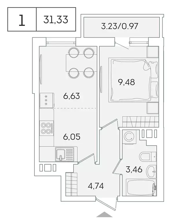 1-к квартира, 30.4 м - Фото 0