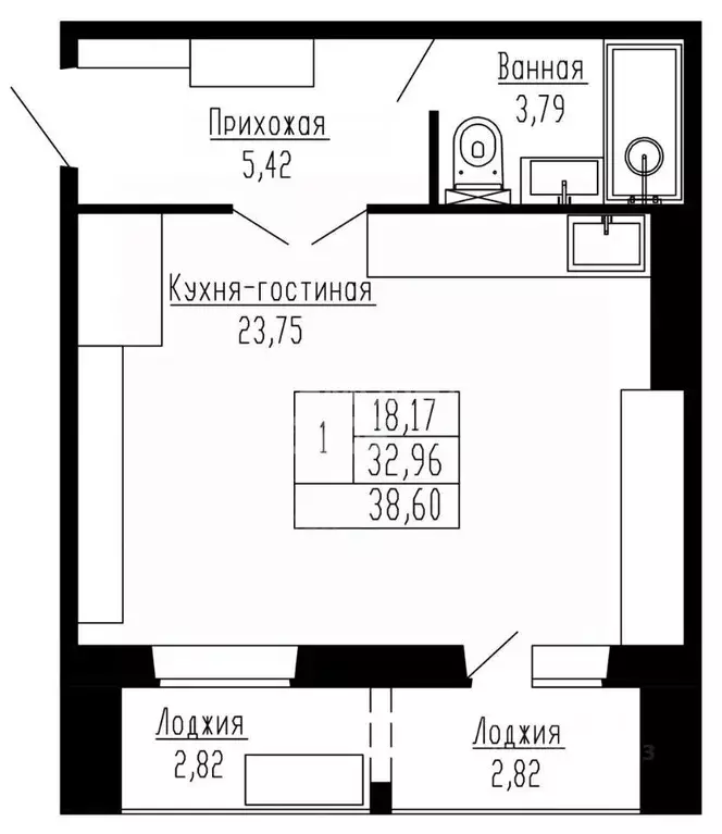1-к кв. Омская область, Омск ул. Леонида Маслова, 8 (38.6 м) - Фото 2