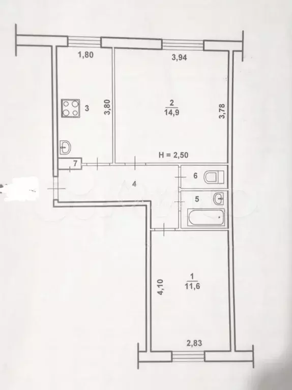 2-к. квартира, 43,3 м, 1/5 эт. - Фото 0