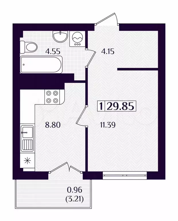 1-к. квартира, 29,9 м, 3/7 эт. - Фото 1