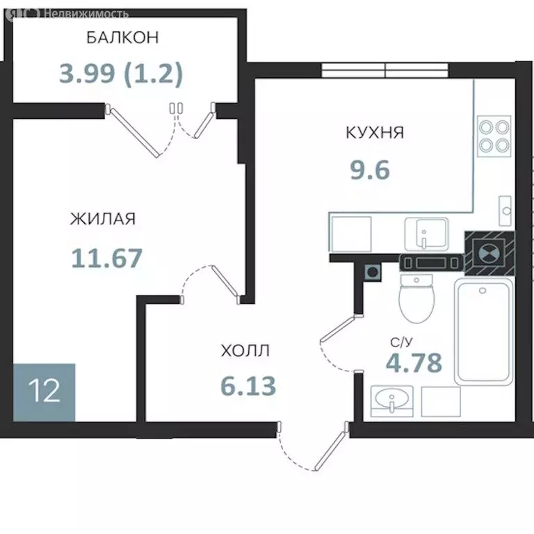 1-комнатная квартира: Калининградская область, Гвардейск (36.17 м) - Фото 1