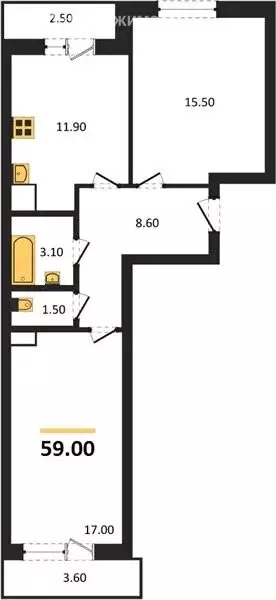 3-комнатная квартира: Новосибирск, улица Бородина, 54 (59 м) - Фото 0