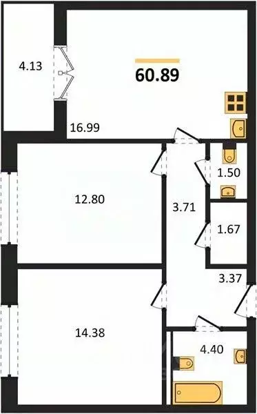 2-к кв. Челябинская область, Челябинск Университетская Набережная ул., ... - Фото 2